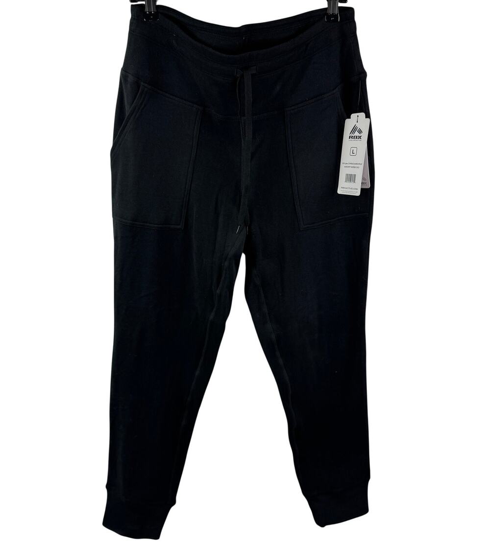 RBX Prime Anywhere Black Cargo Jogger Pants High Rise Drawstring Sz Large L NEW